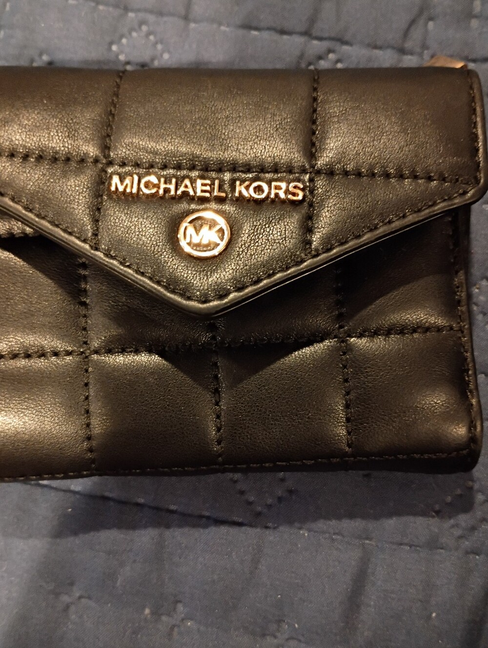 Michael Kors Black Quilted Leather Wallet with Gold Logo